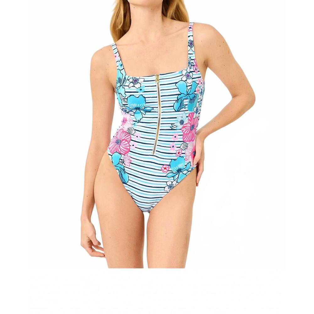 NEW LILLY PULITZER emil one piece swimsuit in starlight navy glorious stripe